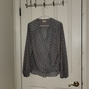 Max Studio Navy and White Patterned Blouse